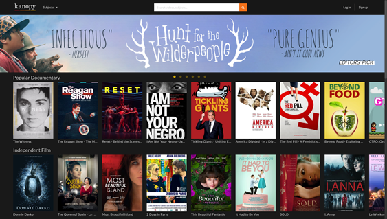 Sample Kanopy home page