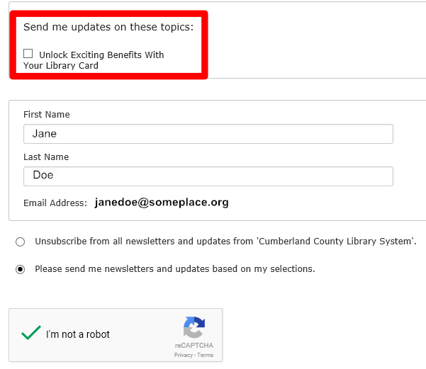 Screenshot - Highlighted section on the Unsubscribe page - Uncheck the box to the left of the word Unlock