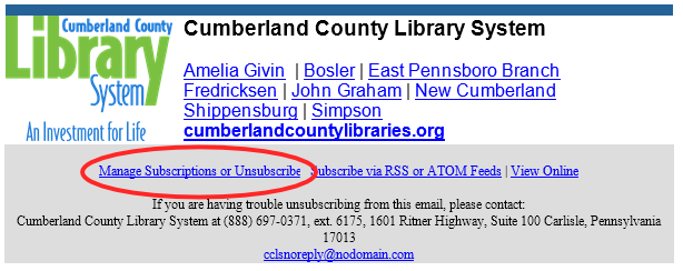 Screenshot - Shows the link at the bottom of the email that says Manage Subscriptions or Unsubscribe